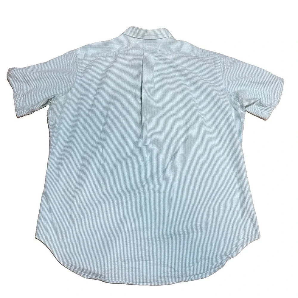 Polo Ralph Lauren Seersucker Shirt Mens XL Blue White Stripe Short Sleeve Pony